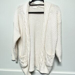 Dreamers Cream White Cable Knit Open Front Long Sleeve Cardigan Small